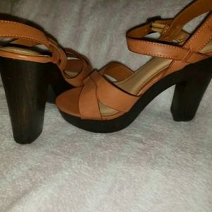 Bamboo Womens Heels Cuddle Tan Open Toe Casual 7.5